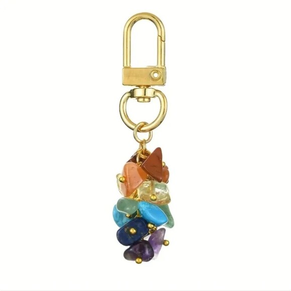Chakra stone keychain placeholder zipper pull accessory gold crystal cluster - Picture 1 of 3